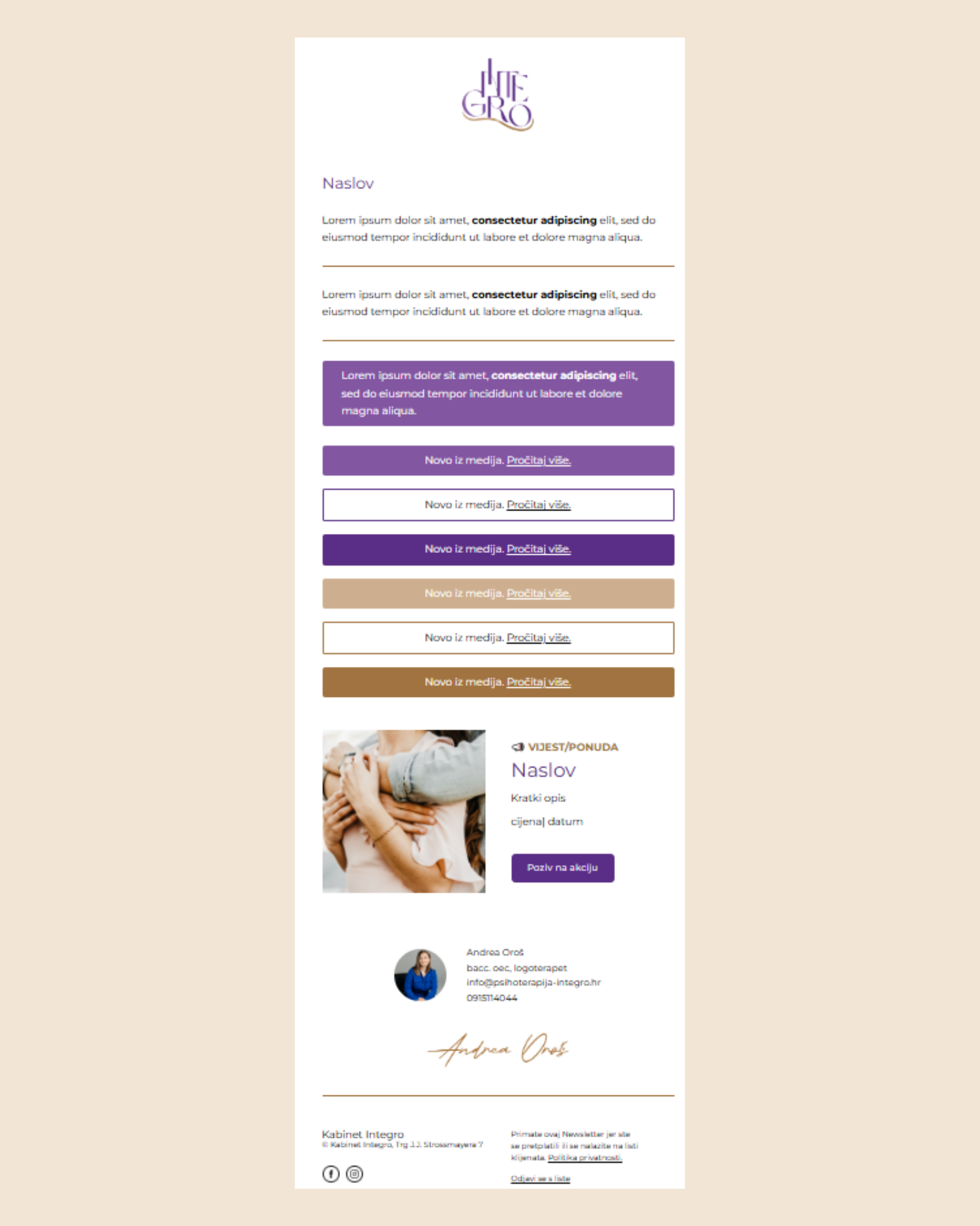 Newsletter predložak - Kabinet Integro